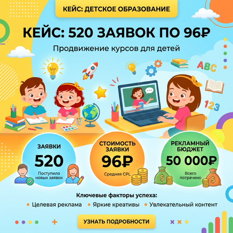 Кейс: Детская онлайн-школа получила 520 заявок по 96₽ через каналы для родителей в MAX